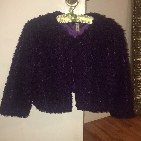 Tacera Jackets & Blazers - Faux lambs wool bolero jacket, deep purple, size S
